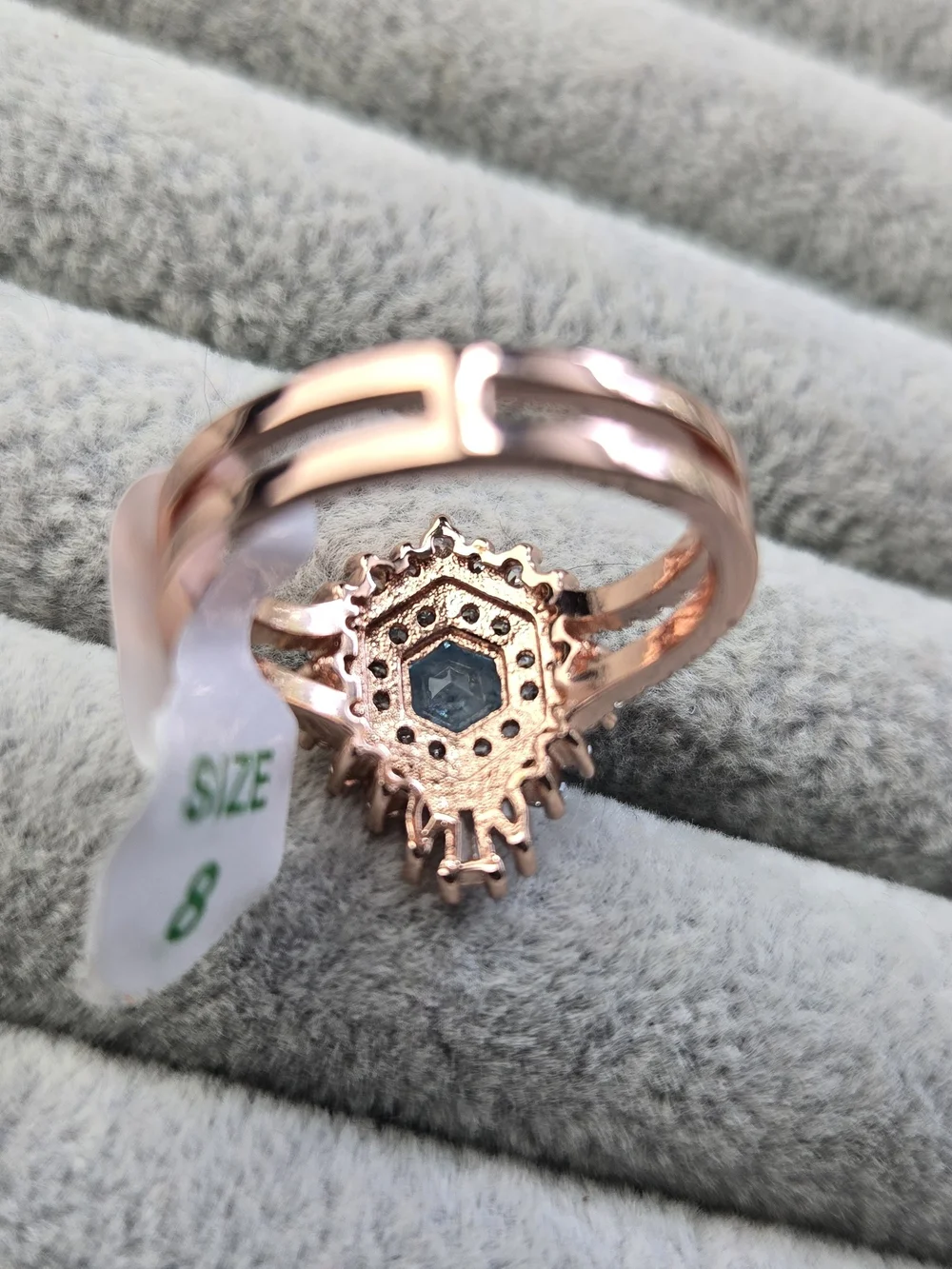 Size 8 Blue Topaz Rose Gold Tone Bomb Party Ring